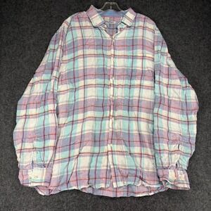 Tommy Bahama XL Linen Plaid Button Up Long Sleeve Shirt Menswear Casual